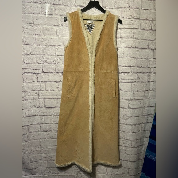 Vintage Marvin Richards Genuine Suede/ Shearling long Duster Vest trench Size Sm - Picture 1 of 7